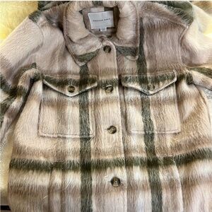 American Eagle Outfitters Women's Cream and Green Teddy Jacket